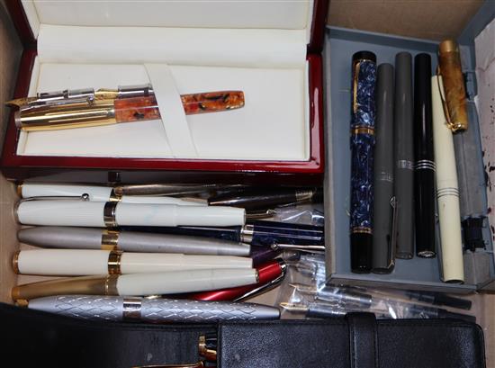 A collection of fountain pens by Sheaffer, Parker, Schmidt, many with gold nibs